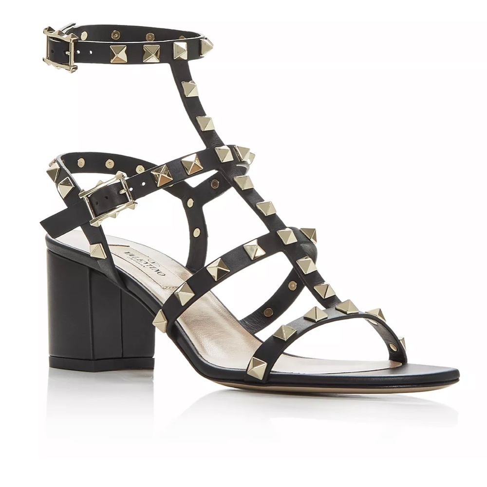 Valentino Garavani Black and Gold Studded Sandals